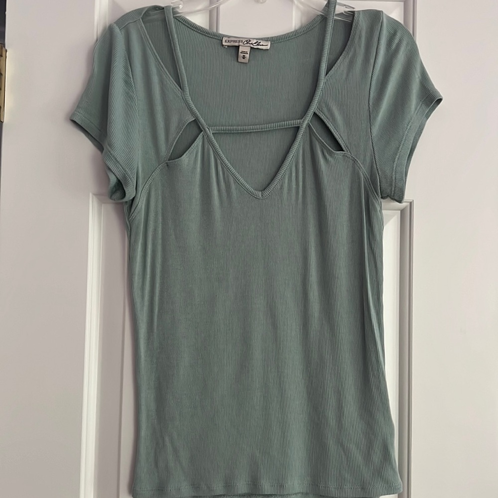 Express seafoam green t-shirt with cutout details!